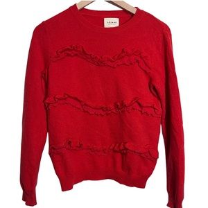 Sézane Andreas Sweater Coral Red Wool Cashmere Ruffle Sweater XS